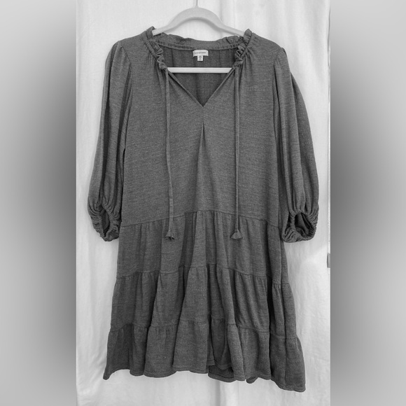 Max Studio Dresses & Skirts - Max Studio Gray Knit Ruffle Tie Neck Dress Size XS Oversized